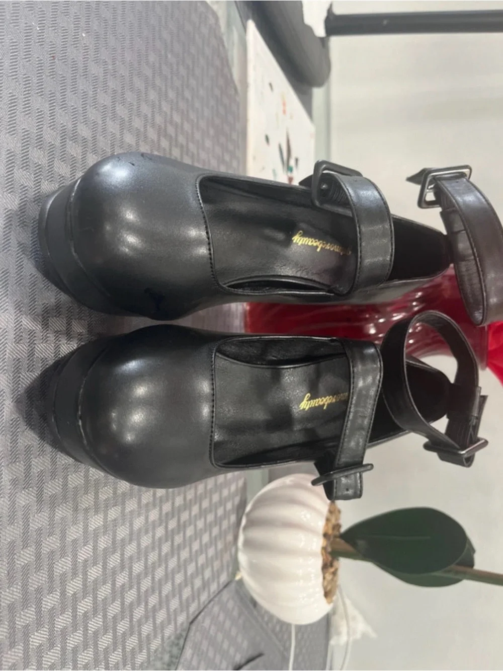 Black Platform Mary Jane Heels with Ankle Strap - Unbranded